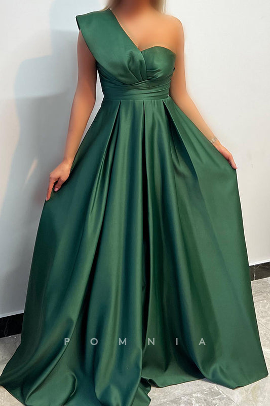 P9029 - A-Line One Shoulder Sleeveless Empire-Waist Pleated Long Mother of the Bride Dress