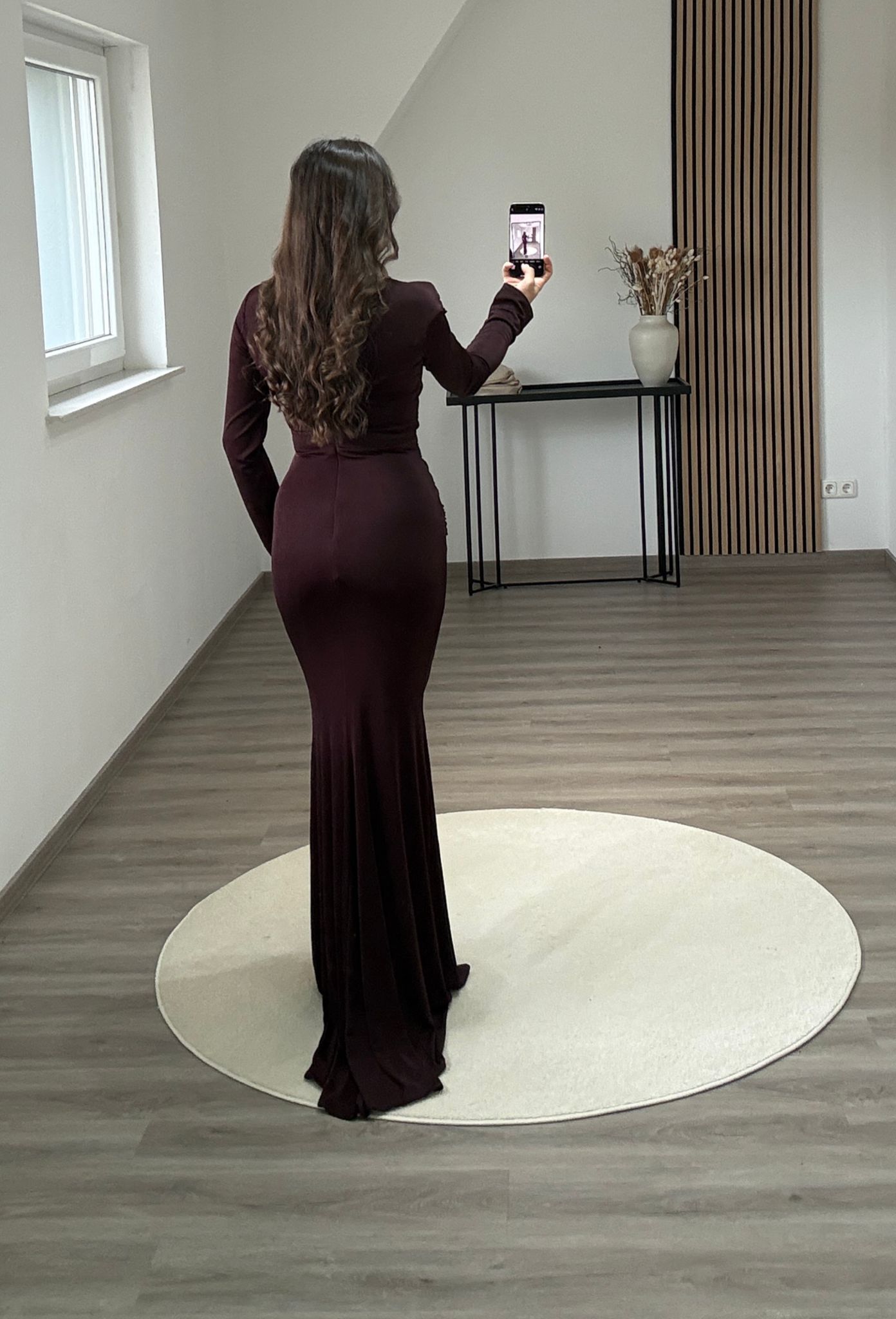 A-Line Long Sleeves Ruched Evening Dress