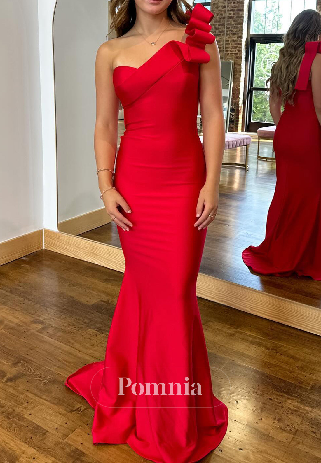 Red One Shoulder Sleeveless A-Line Prom Dress