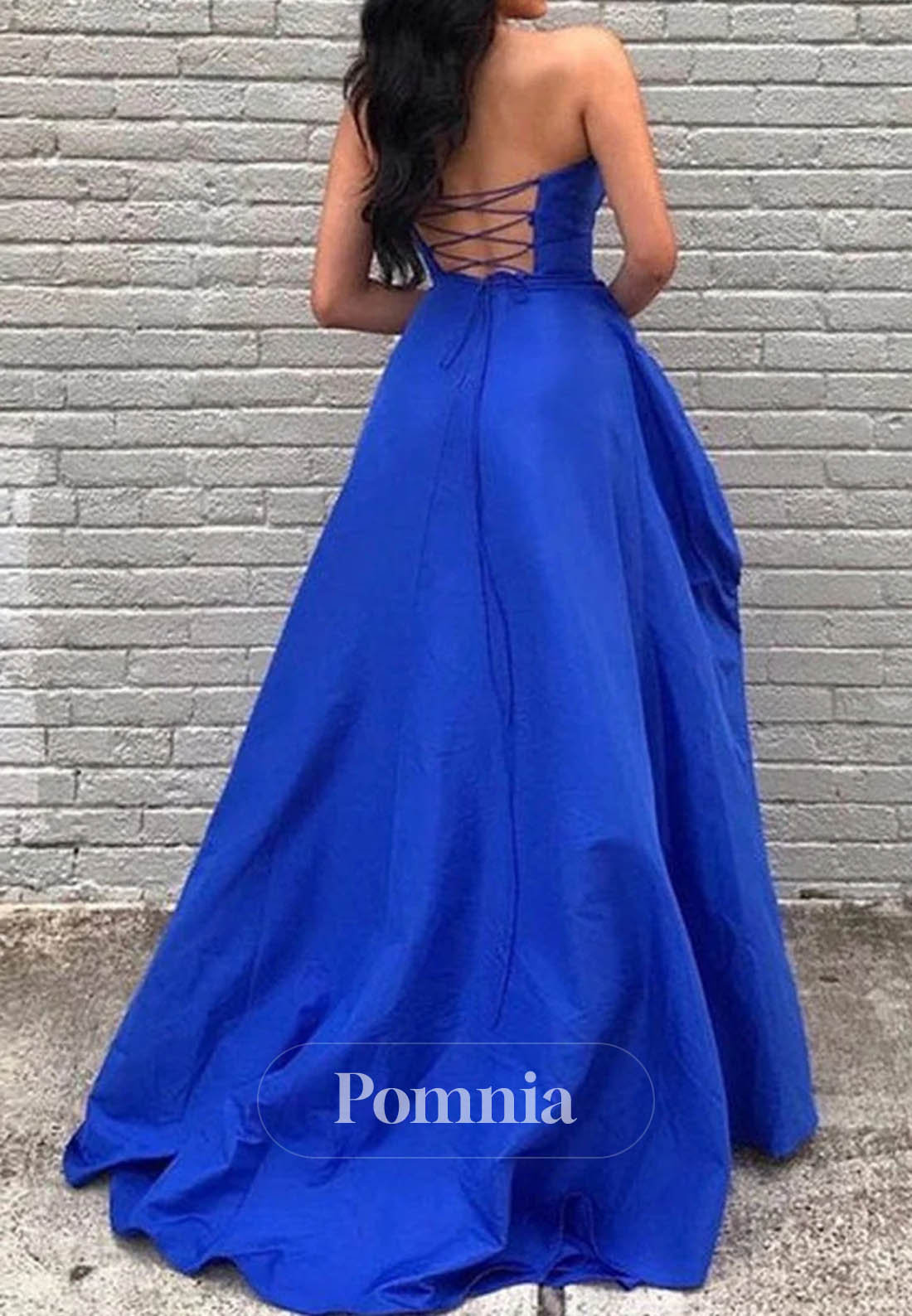 A-Line Sweetheart Satin Long Prom Dresses with Slit