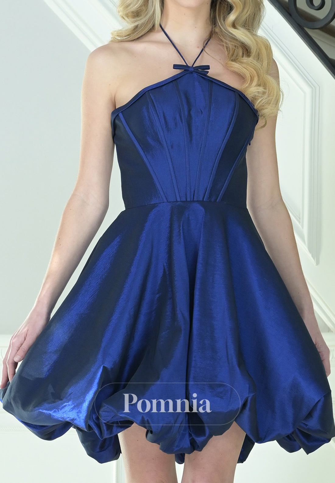 Royal Blue Halter Sleeveless A-Line Empire-Waist Homecoming Dress