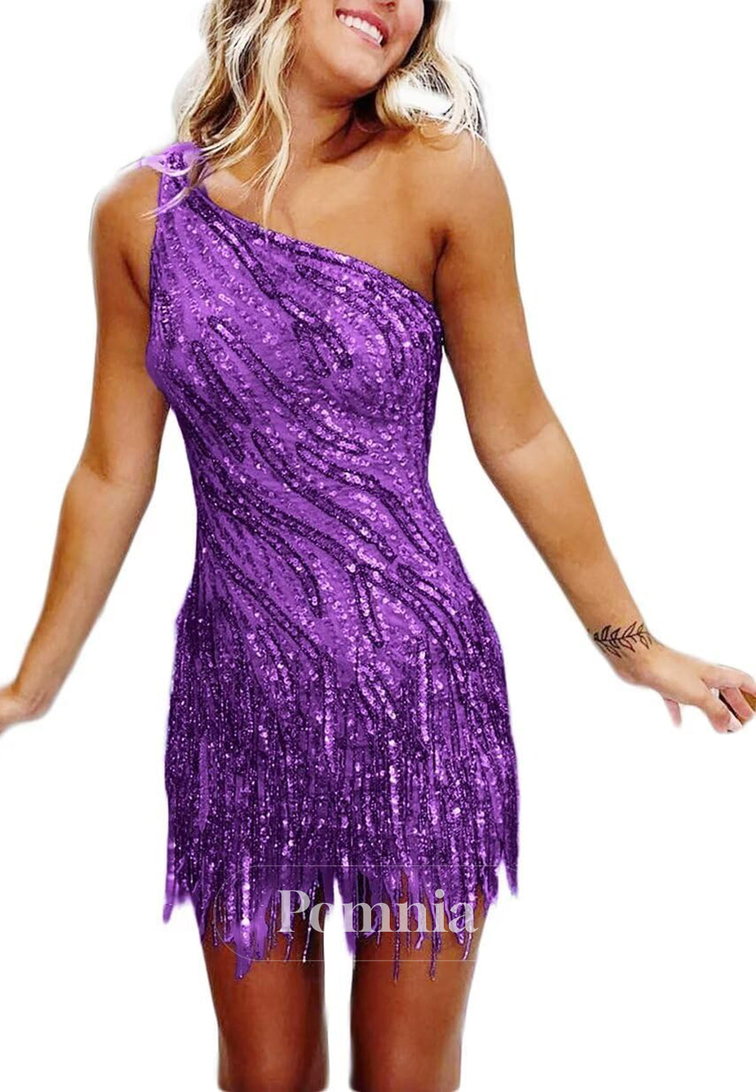 Charming A-Line One Shoulder Sleeveless Sequins Short Homecoming Dress