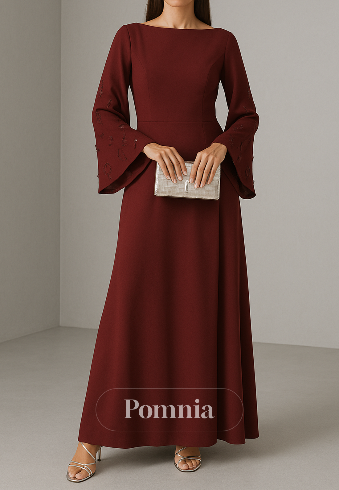 Simple Long Sleeves Scoop A-Line Evening Dress