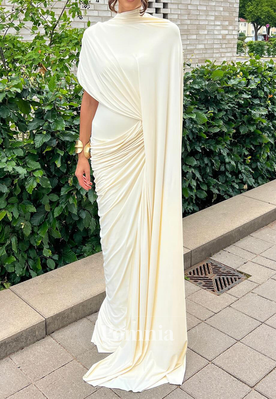 Simple Long Sleeves Scoop Ruched Floor-Length Evening Dress