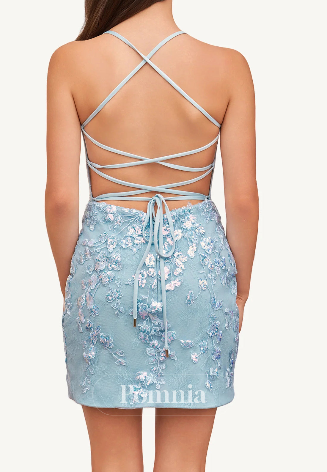 Sky Blue Spaghetti Straps Sweetheart Backless Short Homecoming Dress