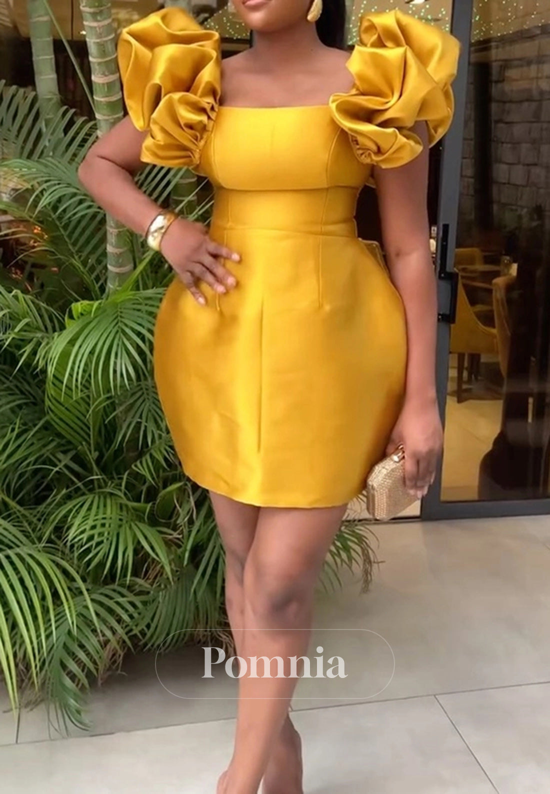 Spaghetti Straps Square Mini Satin Homecoming Dress