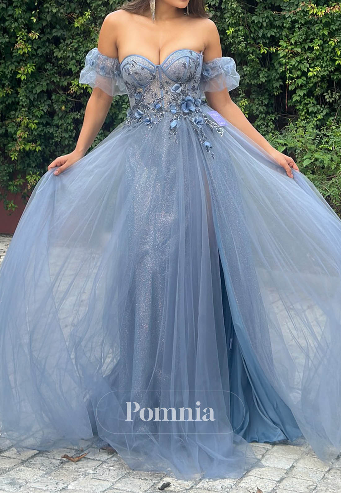 Steel Blue Sweetheart Sleeveless Corset Lace Prom Dress