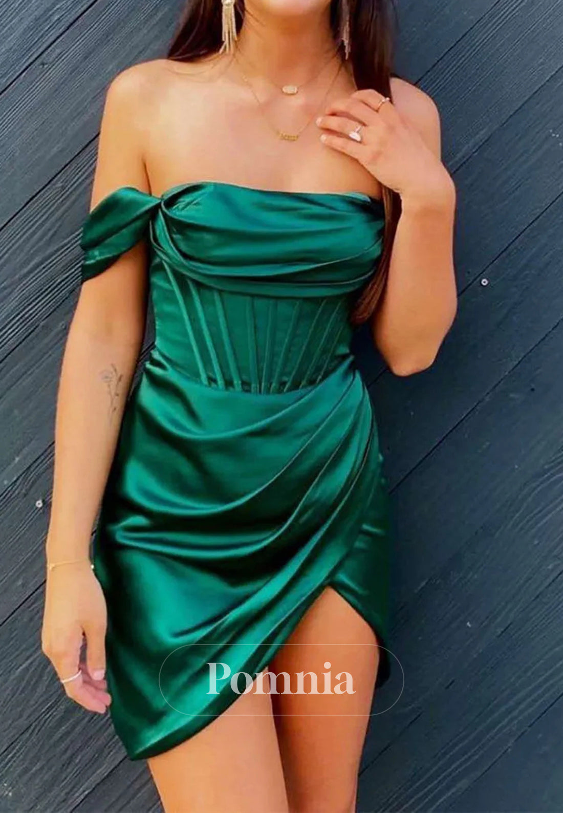 Trendy Red Satin Short Corset Ruched Asymmetrical Homecoming Dress