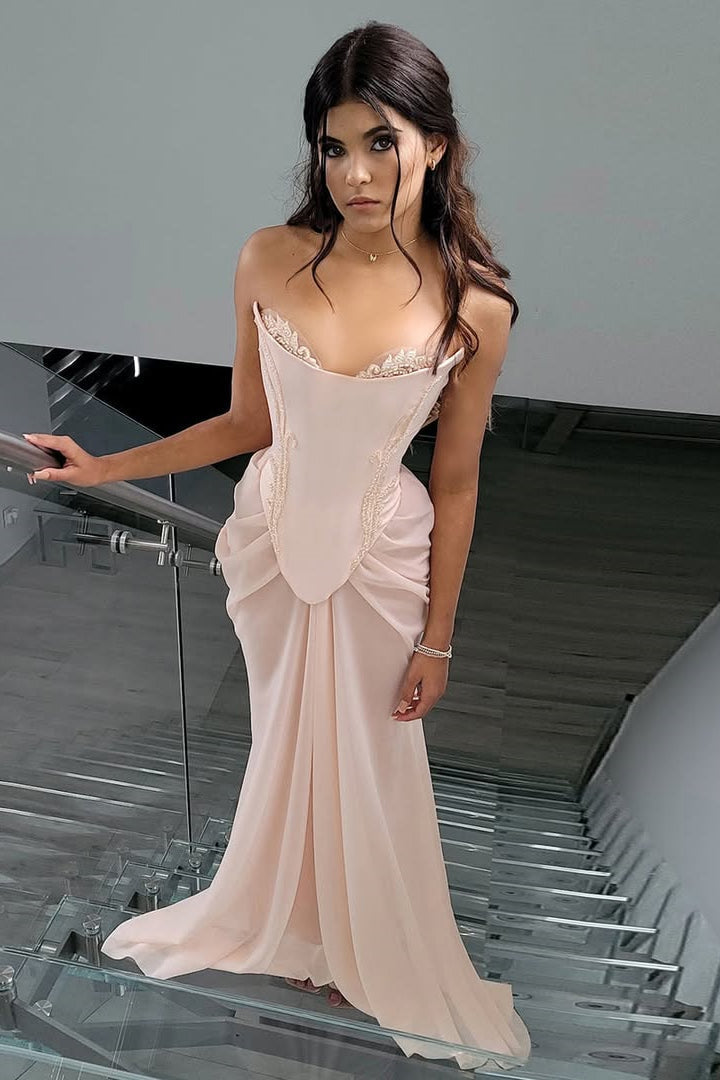 Shining Pink Strapless Sleeveless Chiffon Prom Dress