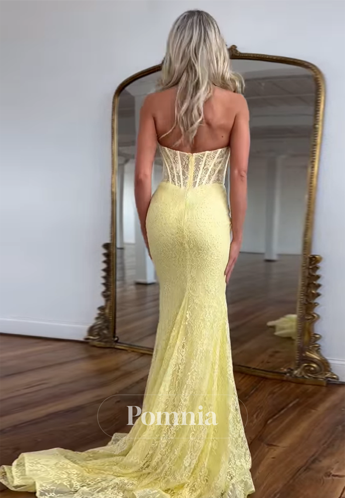 Simple Halter Neck Lace Mermaid Long Corset Sweep Train Prom Dress