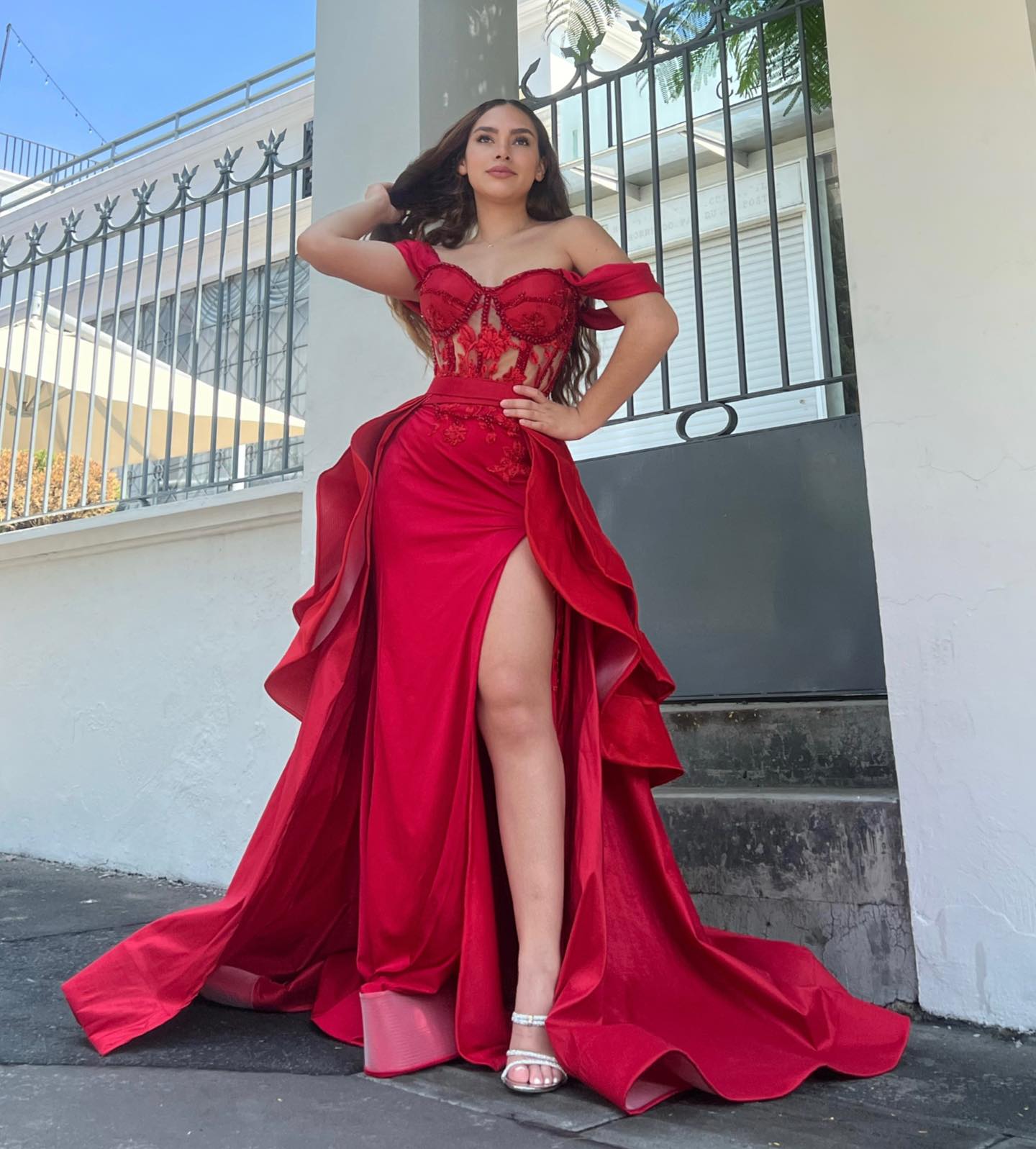 Off-The-Shoulder Sleeveless Long Split Prom Dress