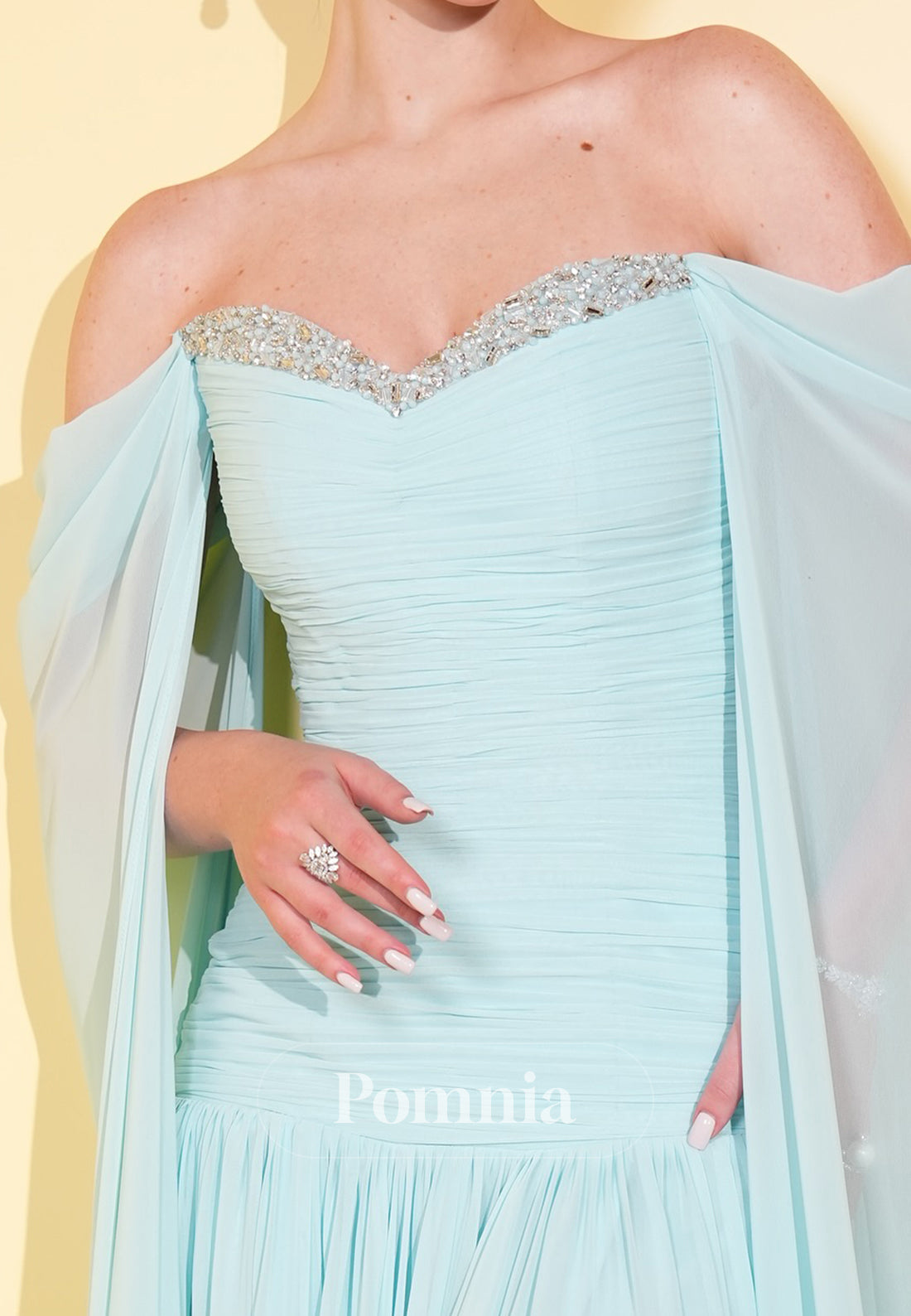 Charming A-Line Off-Shoulder Cap Sleeves Chiffon Evening Dress