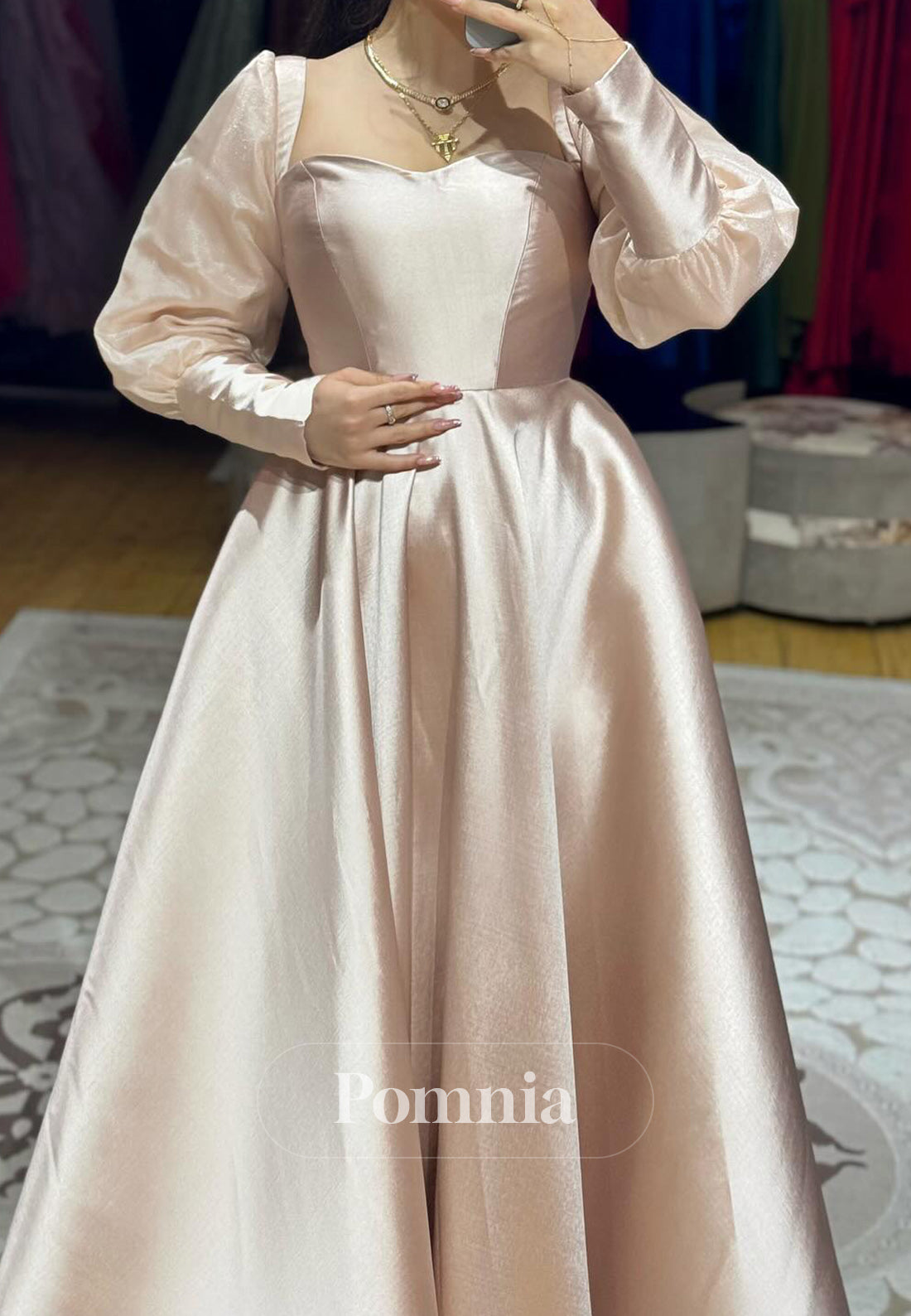Simple A-Line Long Sleeves Square Empire-Waist Evening Dress