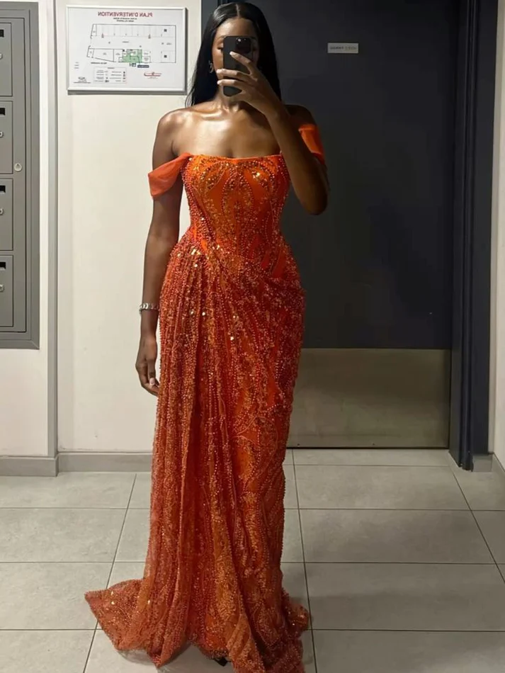 Classy A line Off The Shoulder Sequin Long Prom Dresses Formal Gown