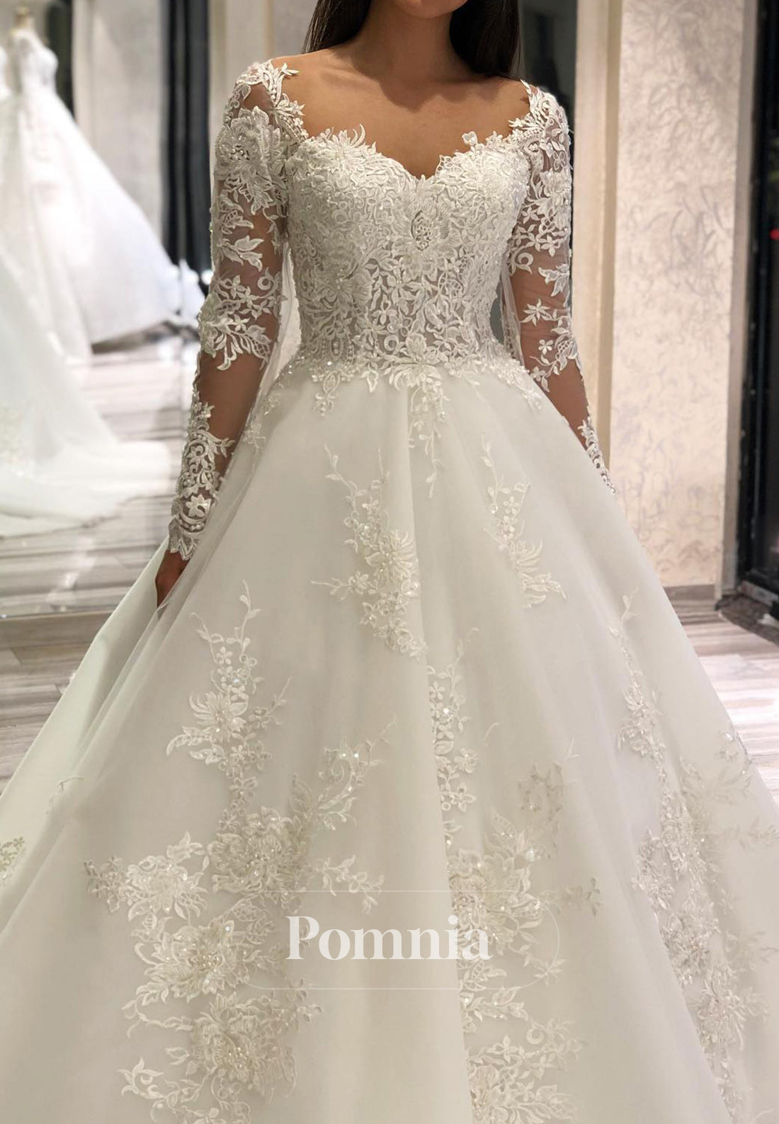 A-Line Long Sleeves Sweetheart Corset Lace Wedding Dress