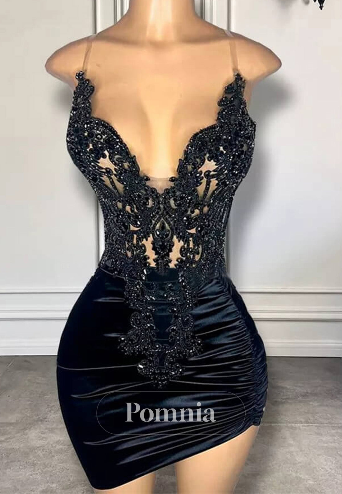 Black Sleeveless Short Prom Dress with Spaghetti Straps