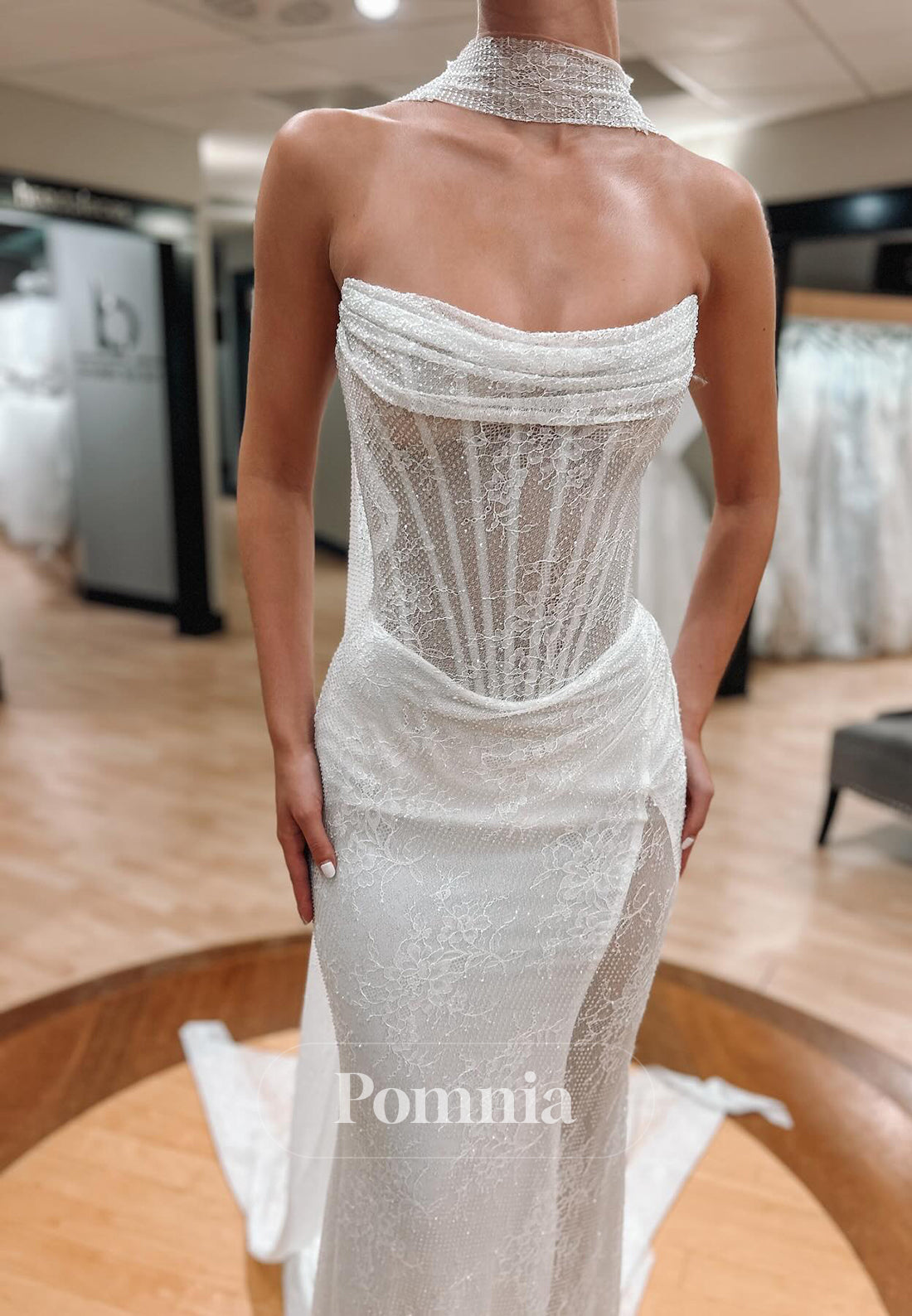 Sheath Sleeveless Strapless Corset Lace Wedding Dress