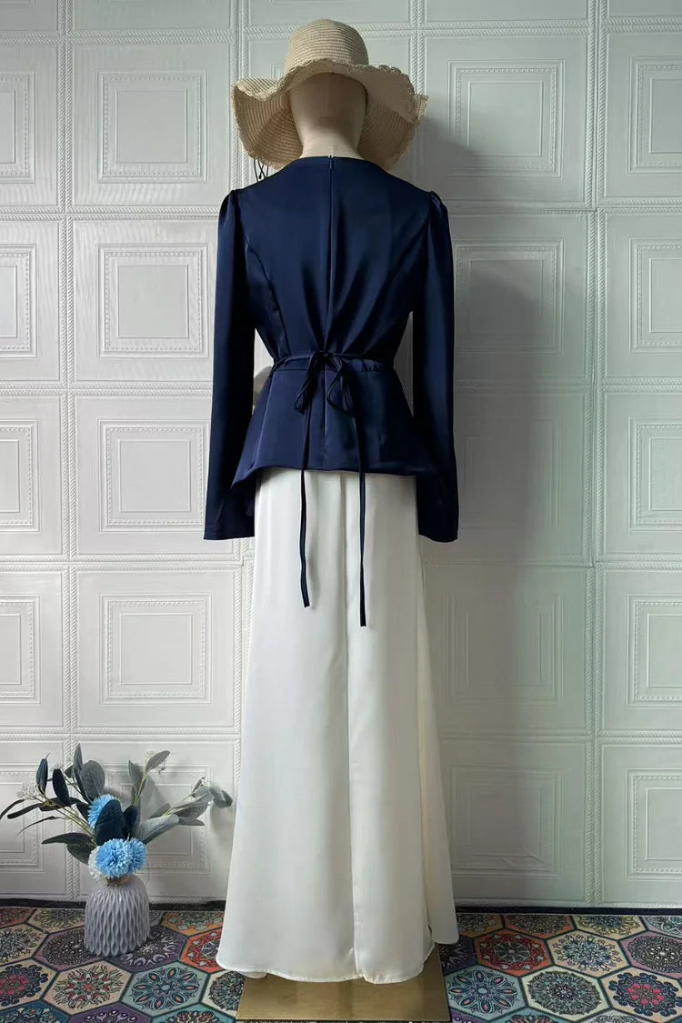 Colorblock Floral Rosette Asymmetric Hem Top Maxi Dress