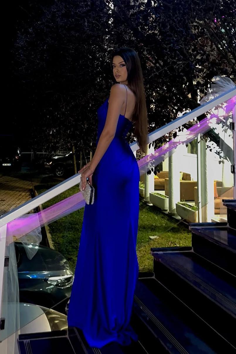 Spaghetti Strap Sleeveless Long Mermaid Prom Dress With Split Beading