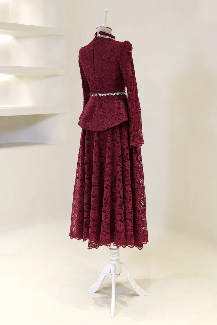 Rhinestone Embroidery Mock Neck Top Maxi Dress