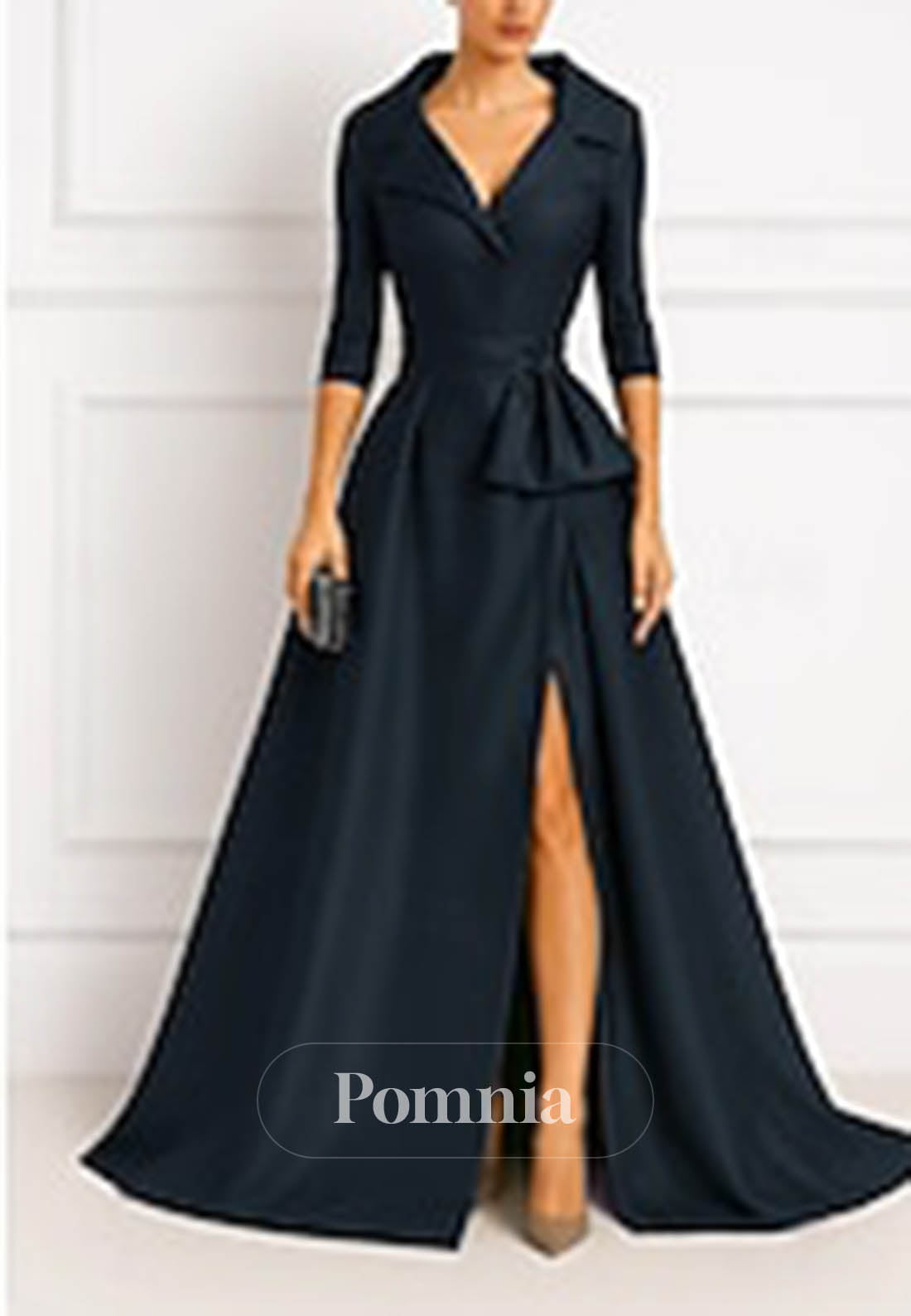 Simple Long Sleeves V-Neck Satin Evening Dress