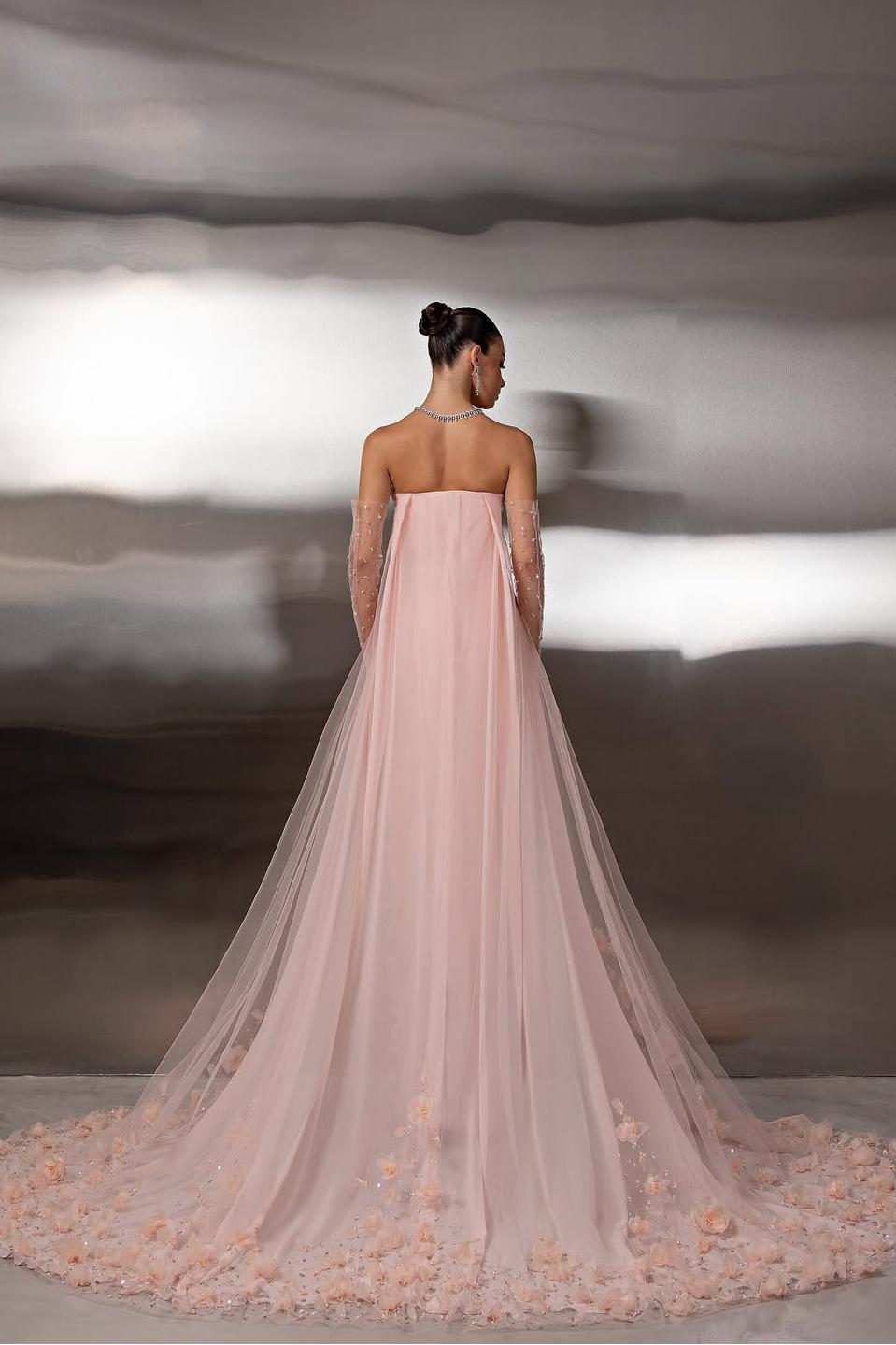 Strapless Sleeveless Long Mermaid Prom Dress With Appliques Gloves