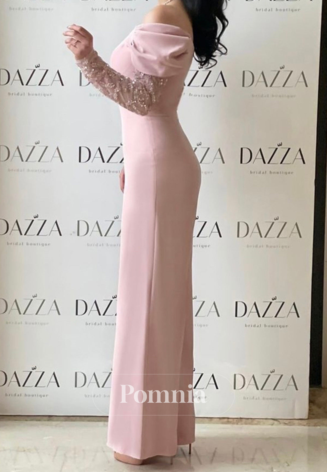 Jumpsuit Scoop Long Sleeves Sequins Semi Formal Dress