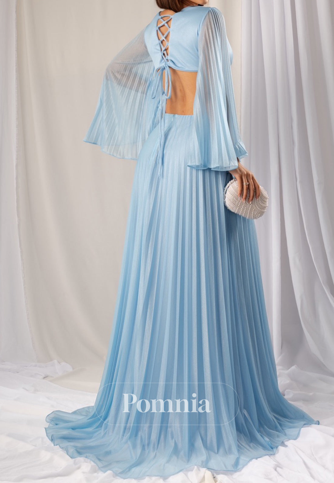 Charming A-Line Long Sleeves V-Neck Corset Mother of the Bride Dress