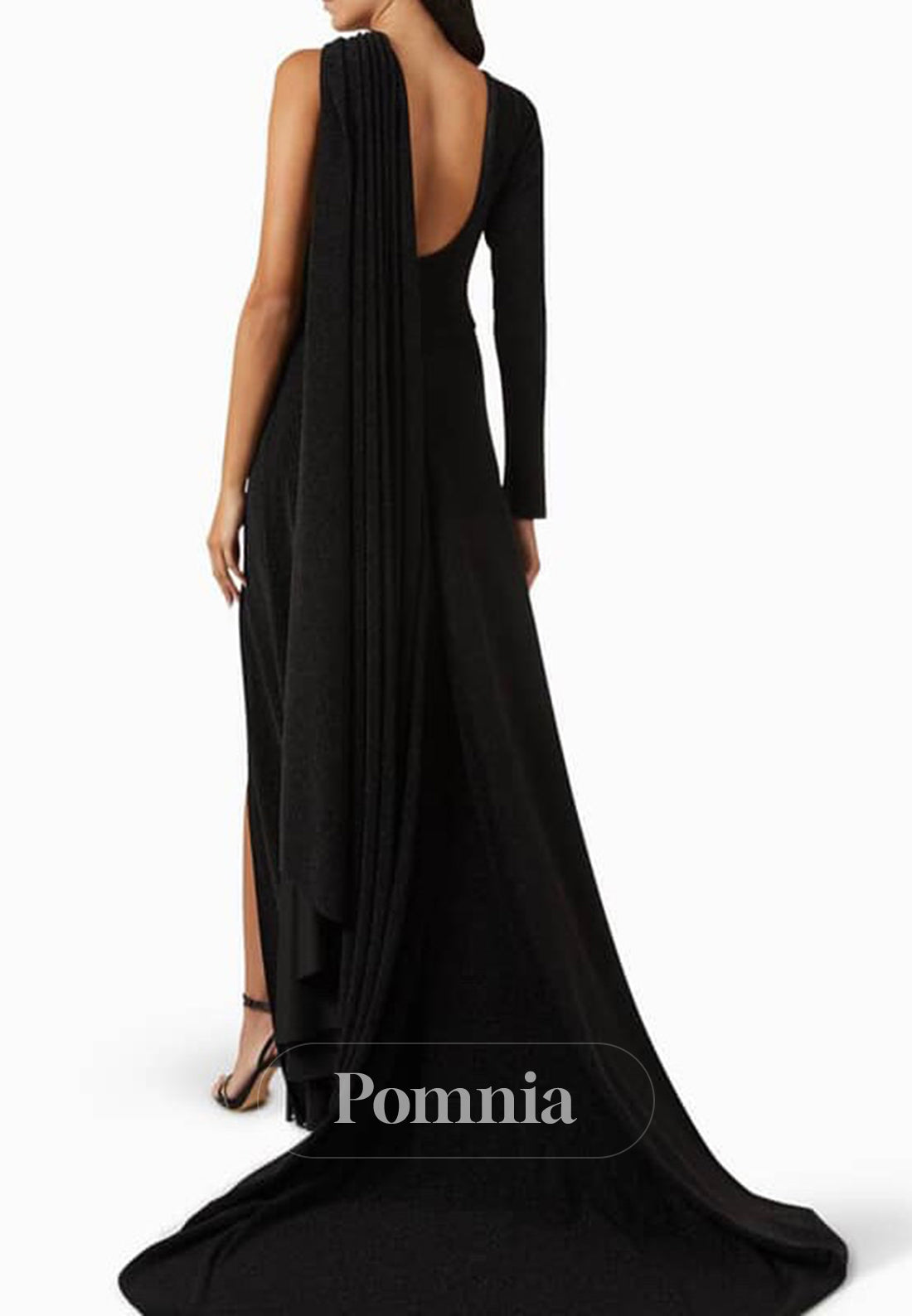 Black Halter One Shoulder A-Line Evening Dress