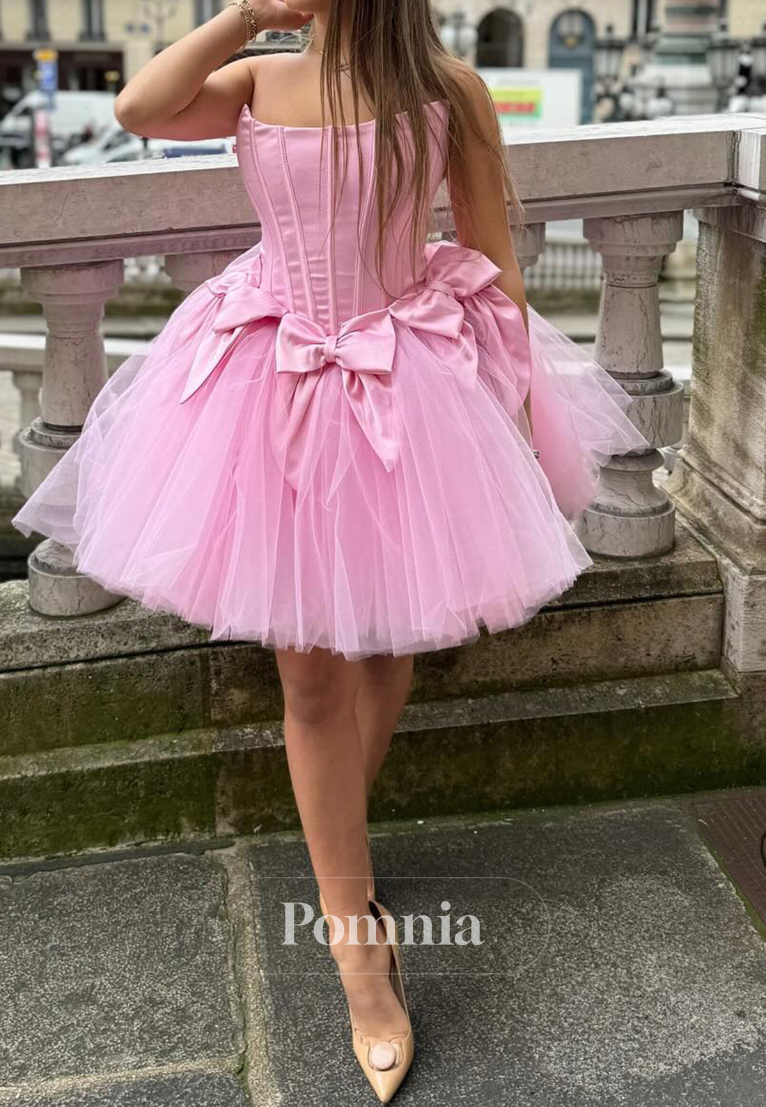Blushing Pink Scoop Sleeveless Bowknot Homecoming Dress