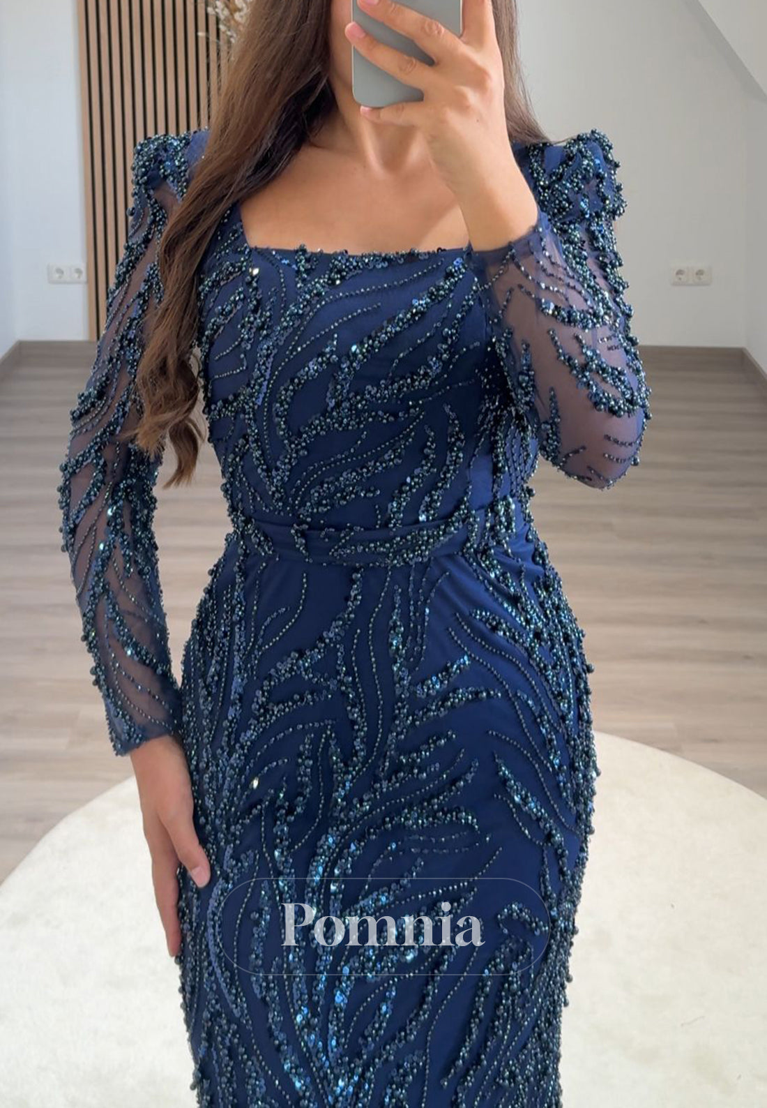 Long Sleeves Scoop Appliques Lace Prom Party Dress