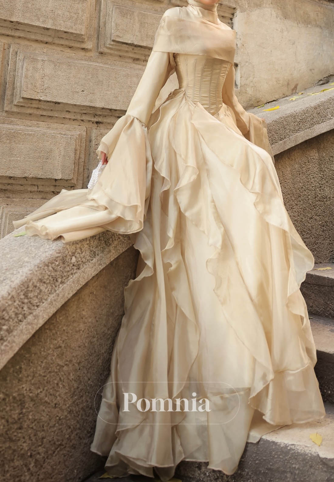 Simple Long Sleeves Scoop Ruffles A-Line Evening Dress