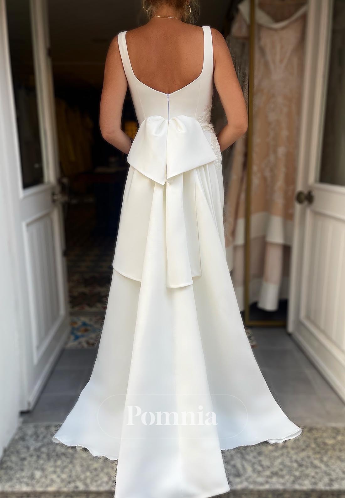 Simple A-Line Scoop Sleeveless Backless Satin Mother of the Bride Dress