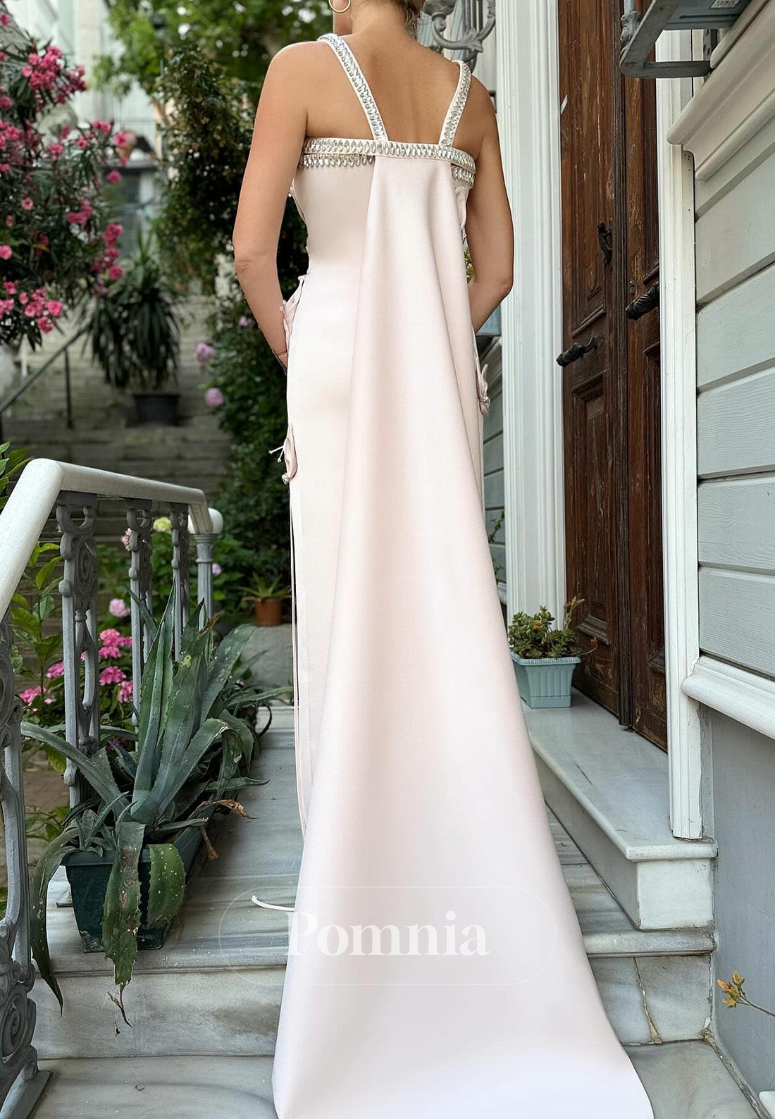 Rose Petal Spaghetti Straps Floral Appliques A-Line Evening Dress