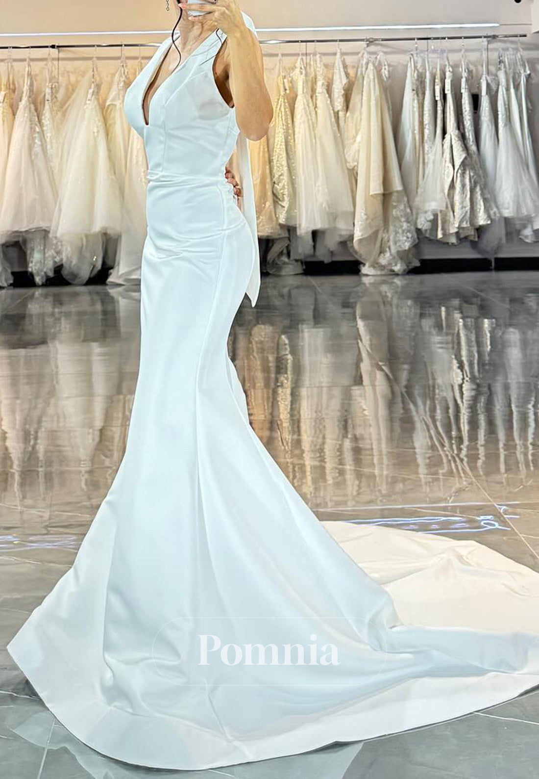 Halter Sleeveless Bowknot Backless Mermaid Wedding Dress