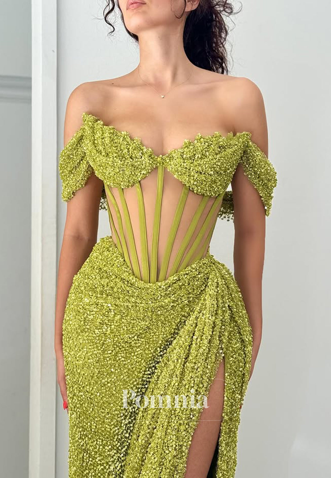 Sparkly Cap Sleeveless Prom Dress with Slit Sequins Evening Party Dress