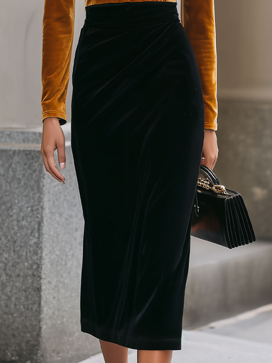 Luxurious Two-Tone Velvet Midi Dress