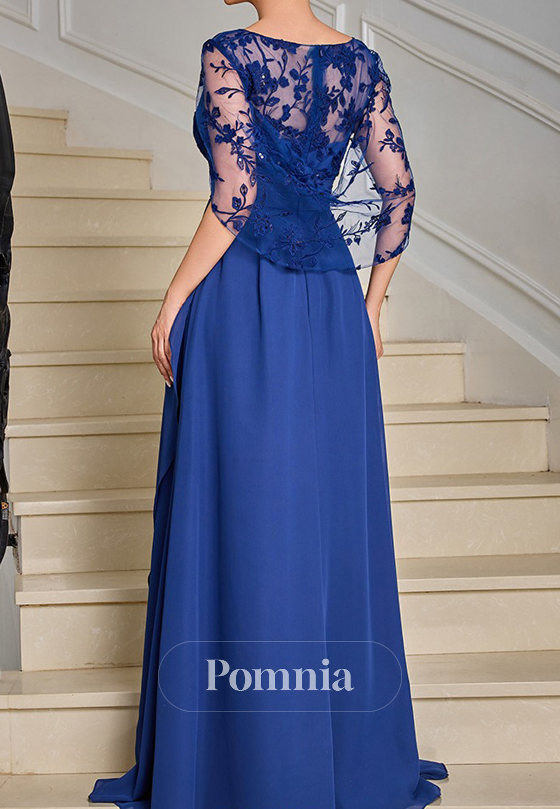 Royal Blue Cap Sleeves A-Line Empire-Waist Mother of the Bride Dress