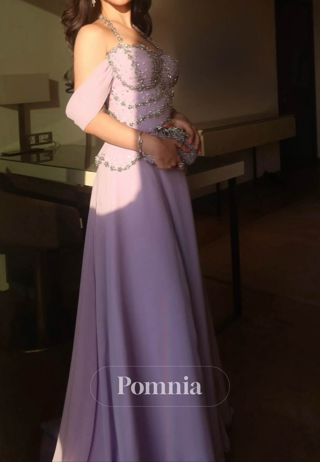 Blushing Pink Sequins A-Line Empire-Waist Evening Dress