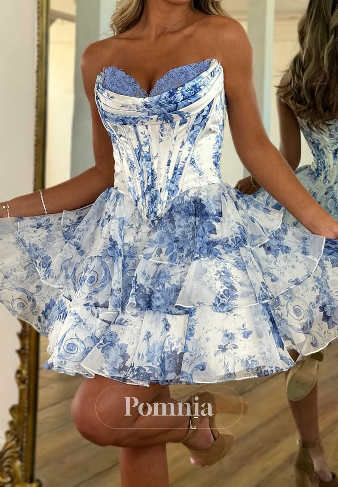 A-Line Strapless Sleeveless Ruffles Corset Homecoming Dress