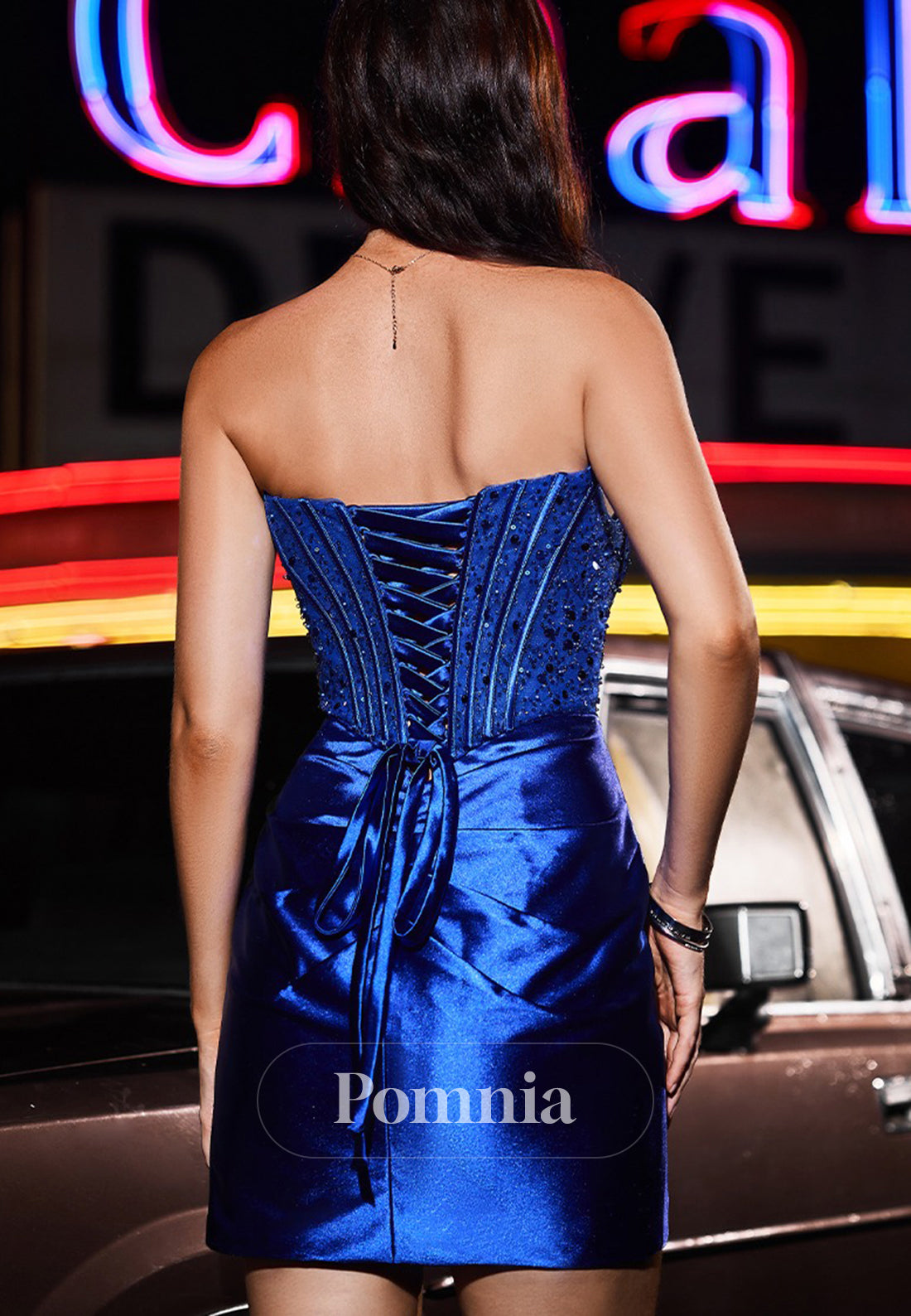 Royal Blue Strapless Sleeveless Corset Homecoming Dress