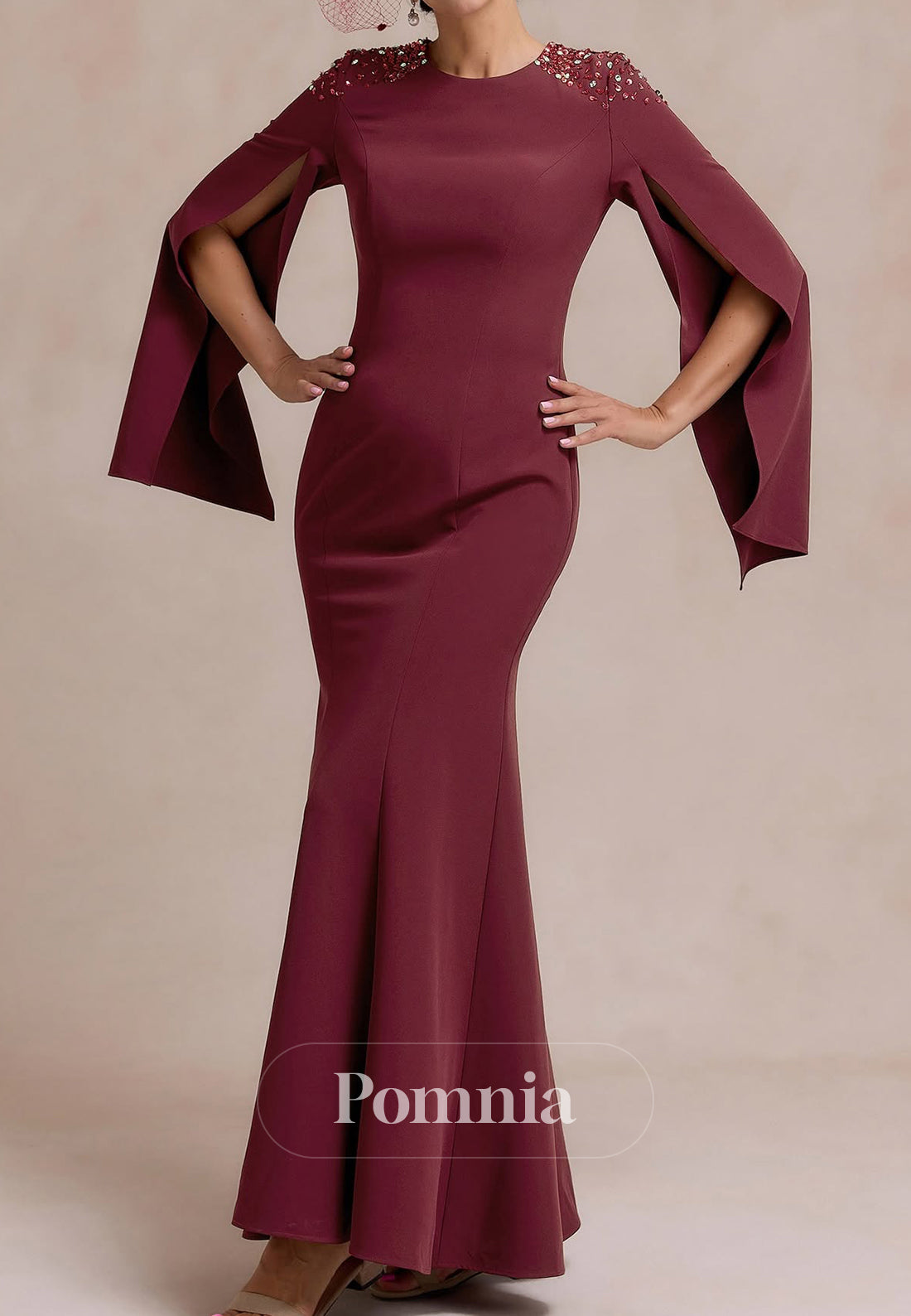 Mulberry Long Sleeves Scoop Sequins A-Line Mother of the Bride Dress