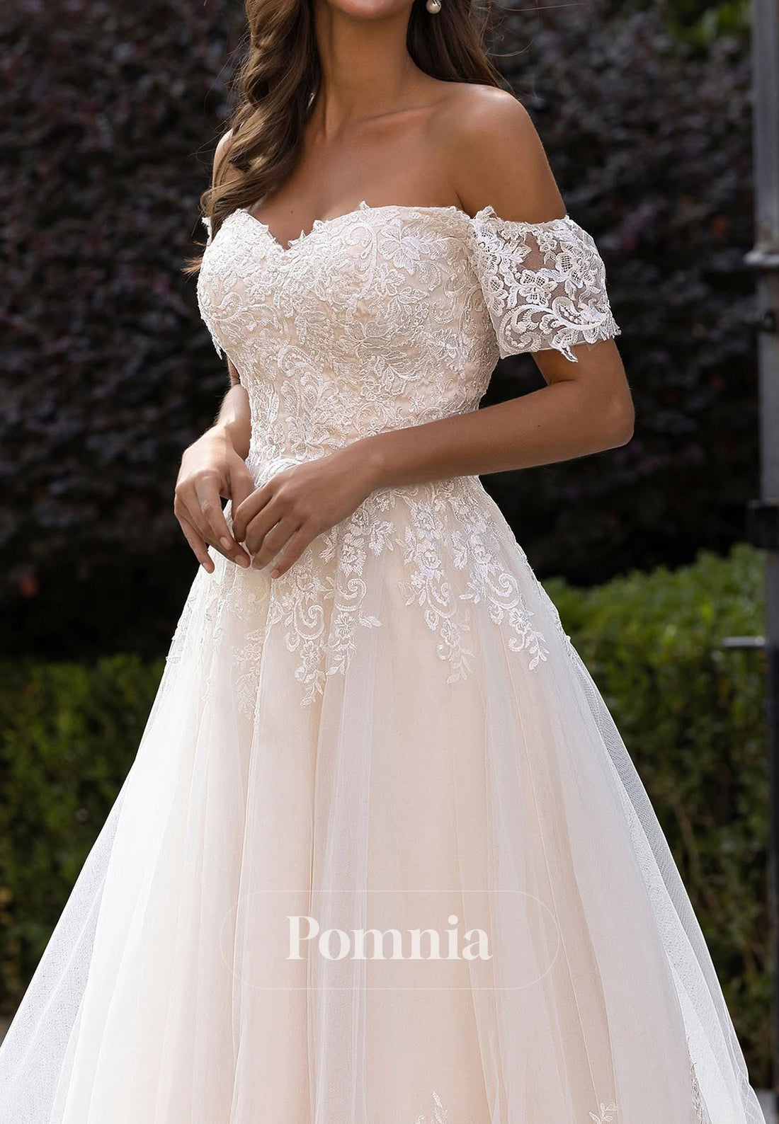 Charming A-Line Cap Sleeves Off-Shoulder Apppliques Wedding Dress