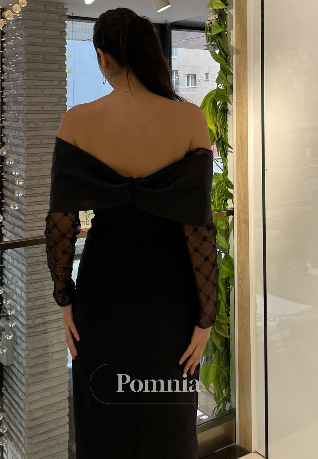 Off-Shoulder Long Sleeves Ruched Satin Cocktail Dress