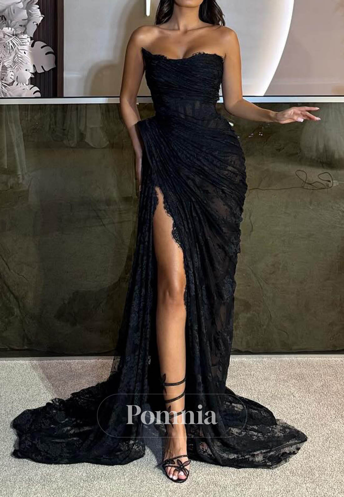 Black Sleeveless Strapless Slit Sheath Prom Dress