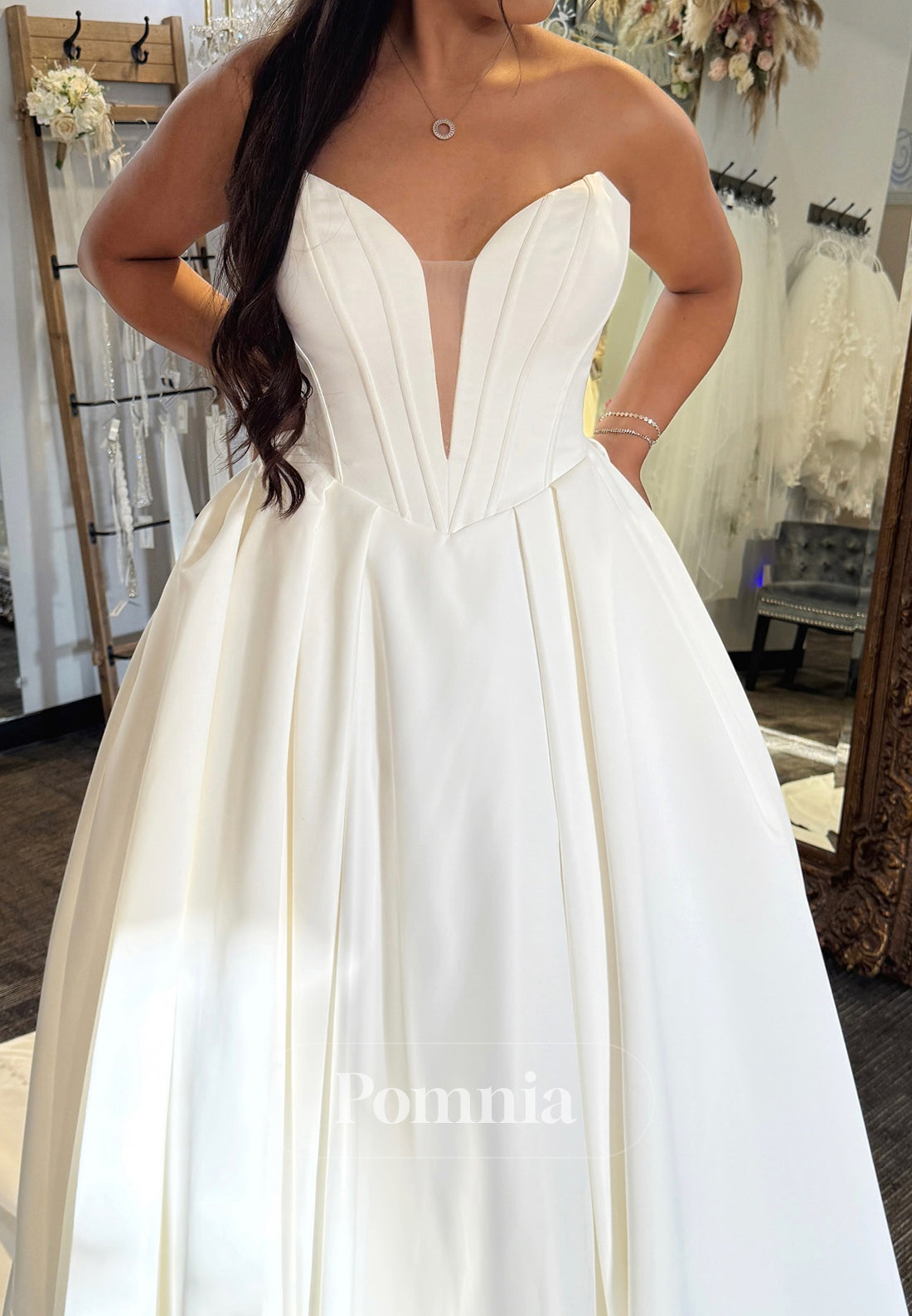 Simple Sleeveless Strapless Empire-Waist Wedding Dress