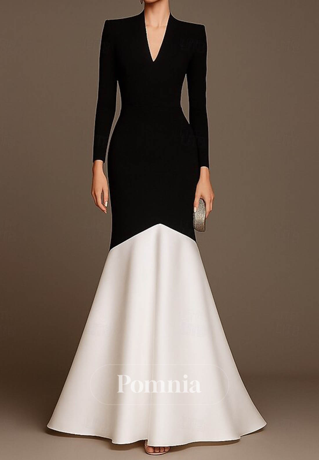 Simple Long Sleeves V-Neck Satin Evening Dress