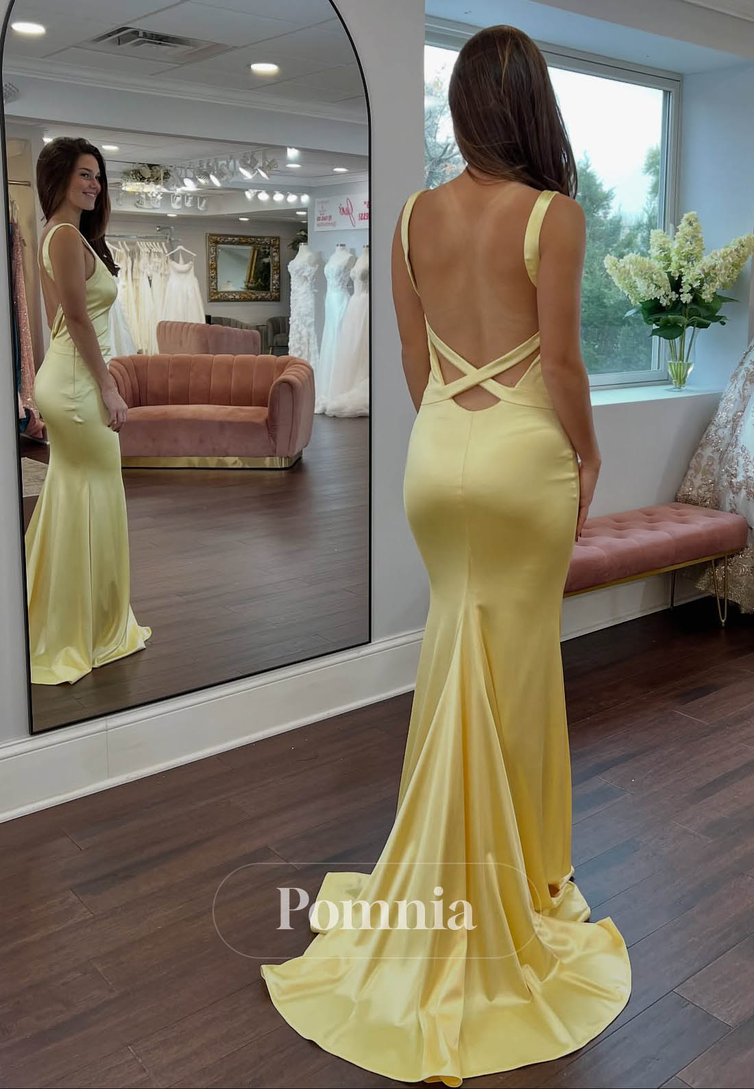 Simple Spaghetti Straps Sweetheart Satin Prom Dress