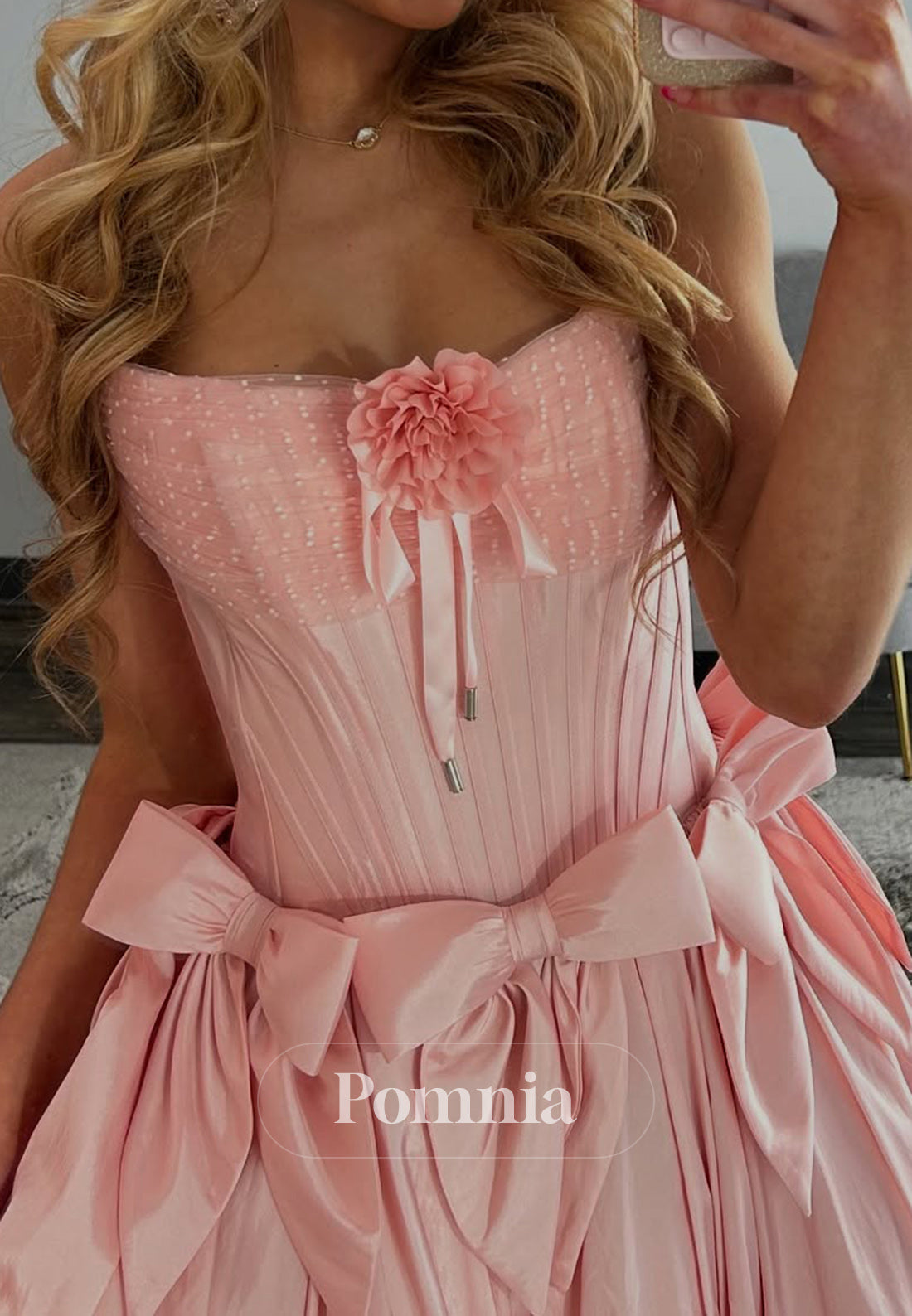 Blushing Pink A-Line Scoop Bowknot Ruched Homecoming Dress