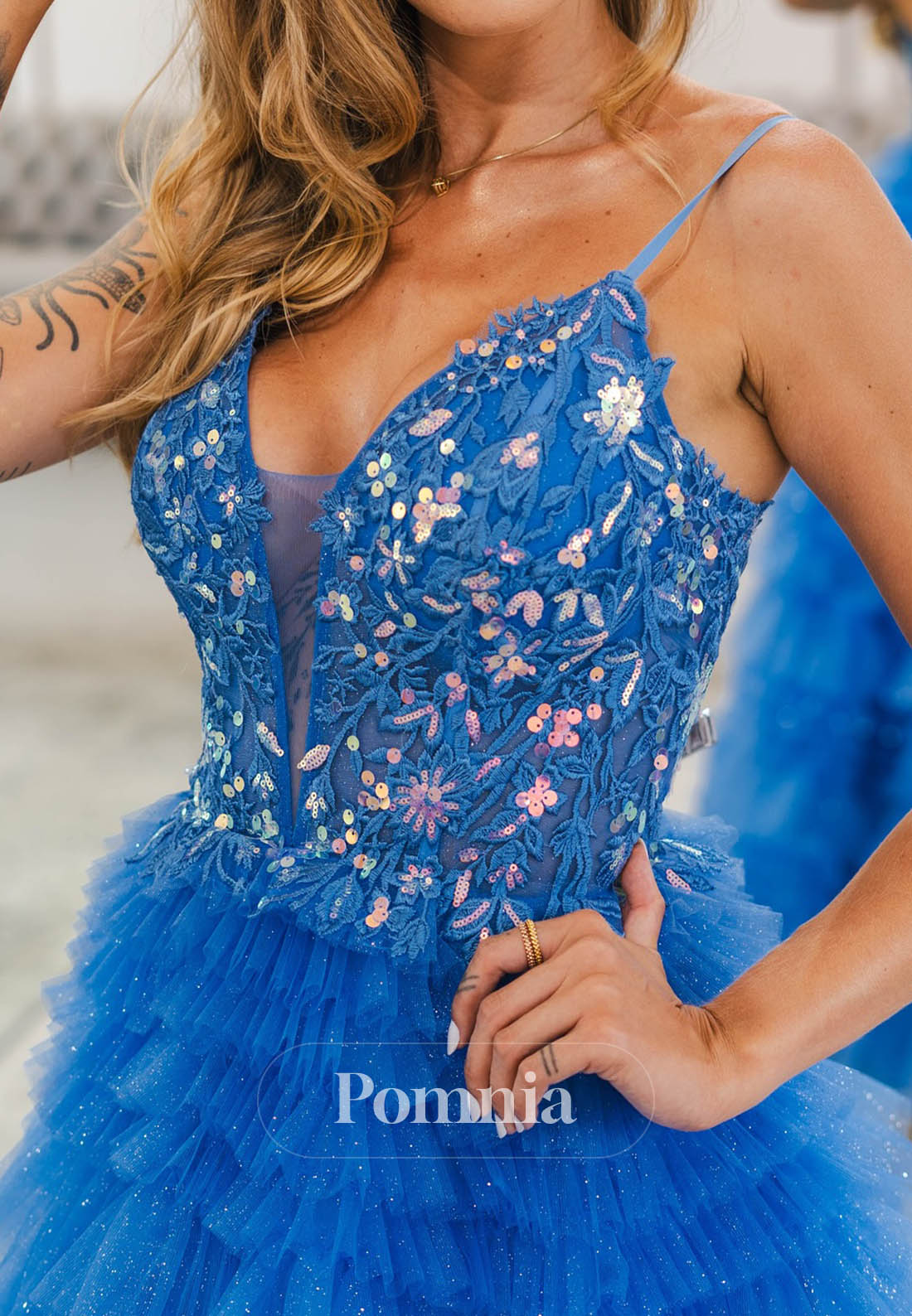 A-Line Halter Sleeveless Ruffles Sequins Prom Dress